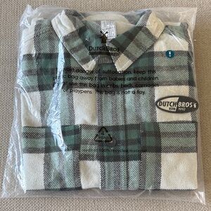 Dutch Bros Checkered Green and White Flannel